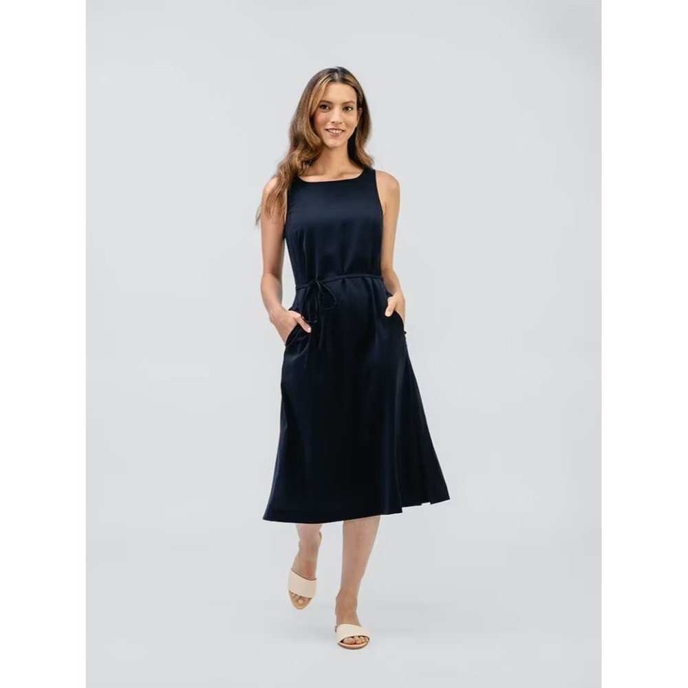 Ministry of Supply‎ Womens Swift Sheath Dress Tied Waist in Navy Blue Size XS